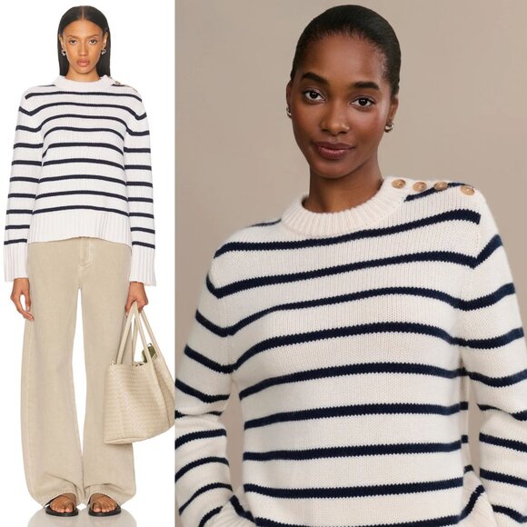 Jenni Kayne Grace Cashmere‎ Navy Stripe Crewneck Sweater Size M - Picture 10 of 10